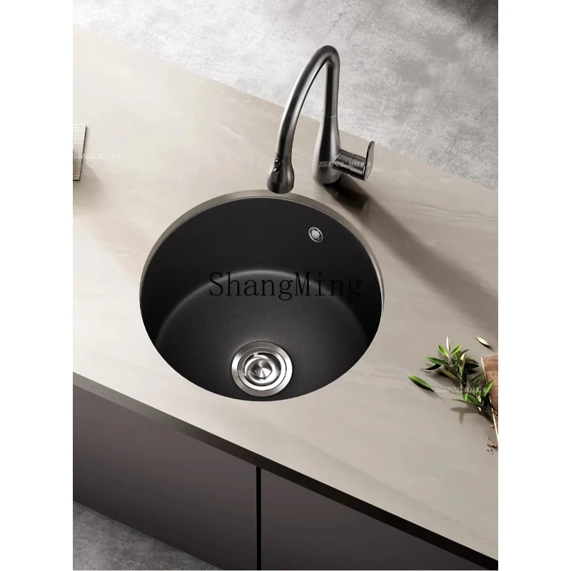 

SM Recessed Under Counter Basin Quartz Stone Round Sink Single Bowl Kitchen Small Kitchen Sink Bar Island Counter Top