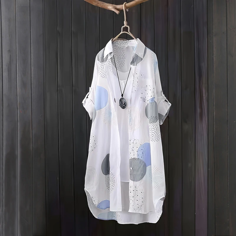 Loose Long Sleeve Women's Chiffon Shirts 2025 Summer Print Plus Size Sunshine Lady Blouse Thin Female Tops Casual Blause KN9982