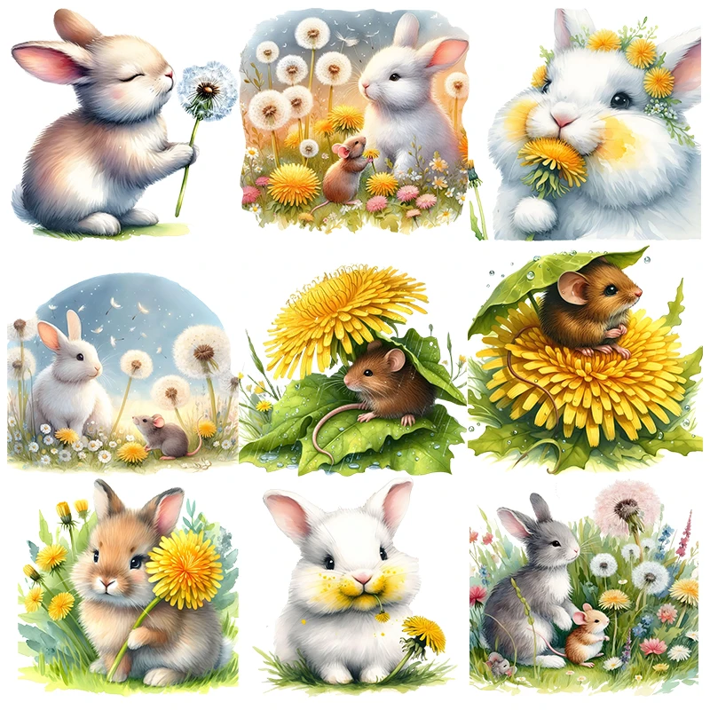 

Rabbits and mice dtf transfers ready to press Heat Transfer Printing On Clothes Iron on transfer Children's clothing Patch