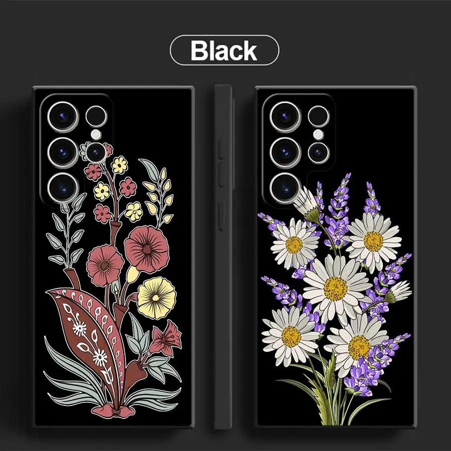 Sunflower Flowers Branches Phone Case For Samsung Galaxy S25 S24 23 S22 Plus S21 S20 Ultra S20 S24 S23 S21 Fe Black Soft Case