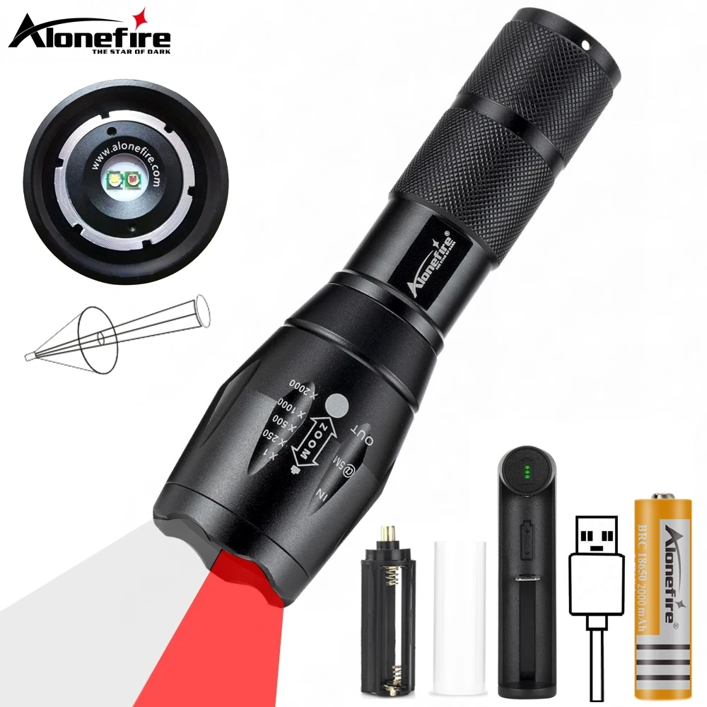 2 in1 White+Red light Led Zoom Flashlight Beekeeping Fishing Hotel Camera Blood vessels Check Travel Hiking Work Hunting Torch