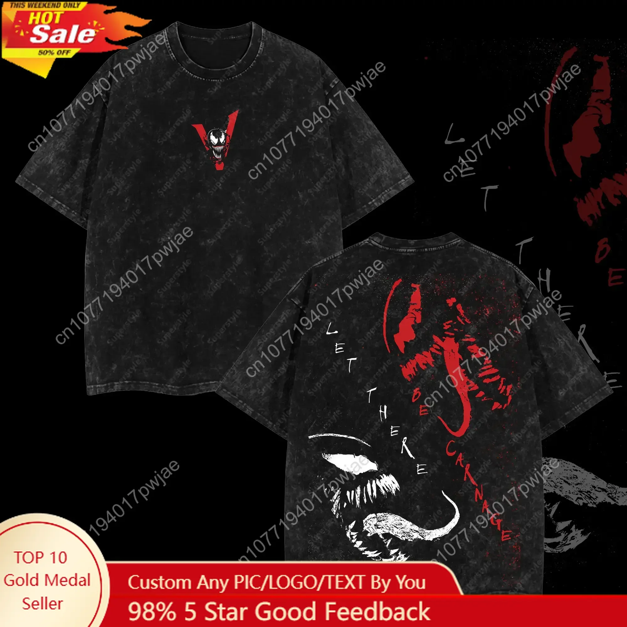 

Superstyle "We're Venom" Symbiote Spidey MCU Comic Double Printed Oversize Lightweight Acid Washed Tee TV Series Graphic Top Cot