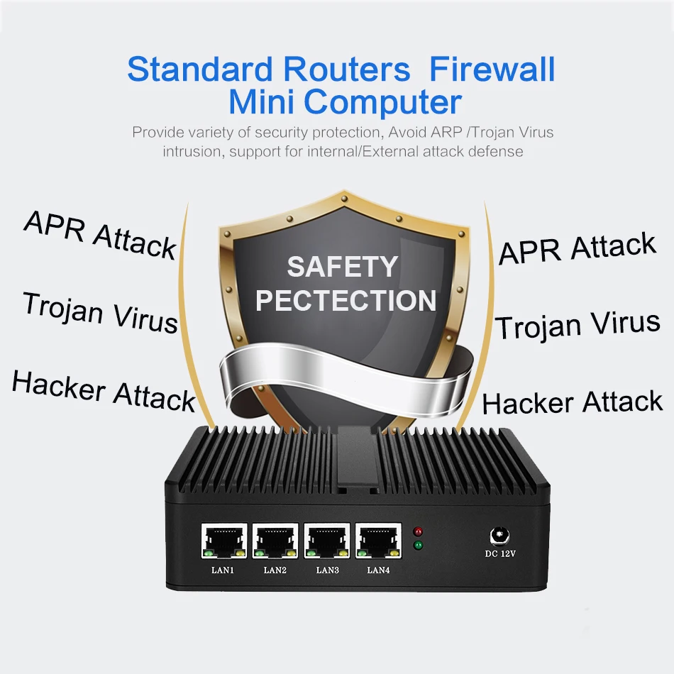 Firewall Router Pfsense Fanless Mini PC Celeron J1900 J4125 4 Core 4 LAN Gigabit Windows 10 Linux Openwrt Industrial  Server