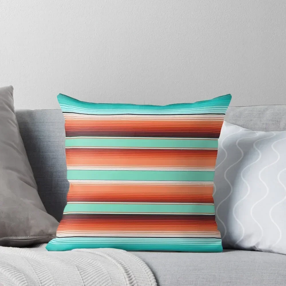 

Teal Turquoise and Burnt Orange Southwest Serape Blanket Stripes Throw Pillow Christmas Covers Decorative Cushion Cover pillow
