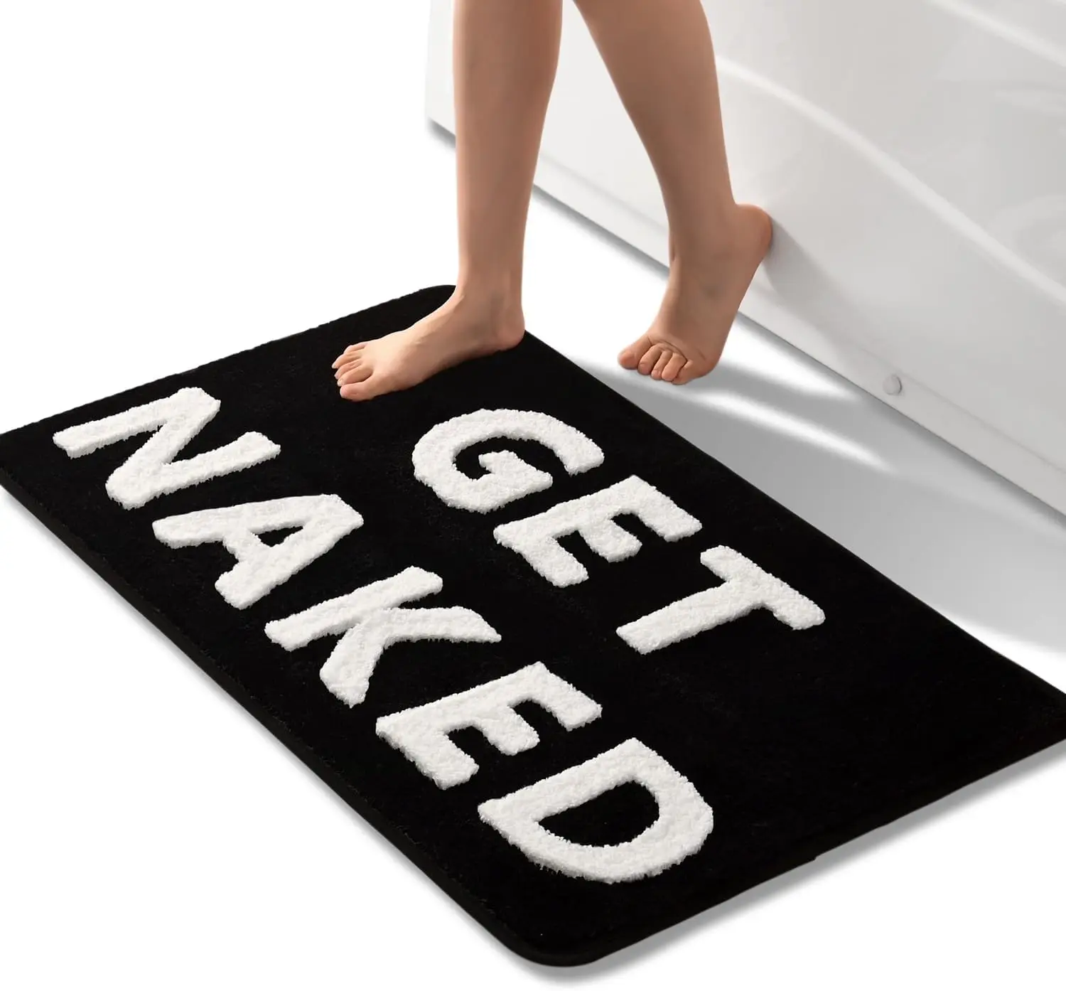 Black And White Tufted Bathroom Rug 40x60cm 50x80cm 'Get Naked' Gift Cute Apartment Decor Bathtub Mat Christmas
