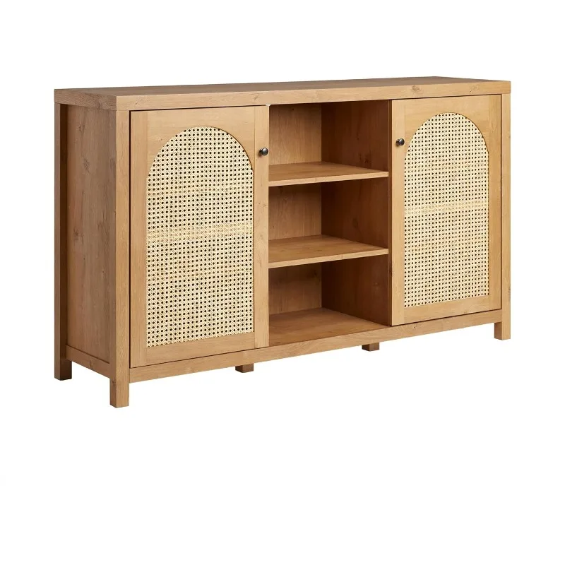 Credenza a 4 ante da 58" con pannelli in rattan ad arco - Rovere inglese