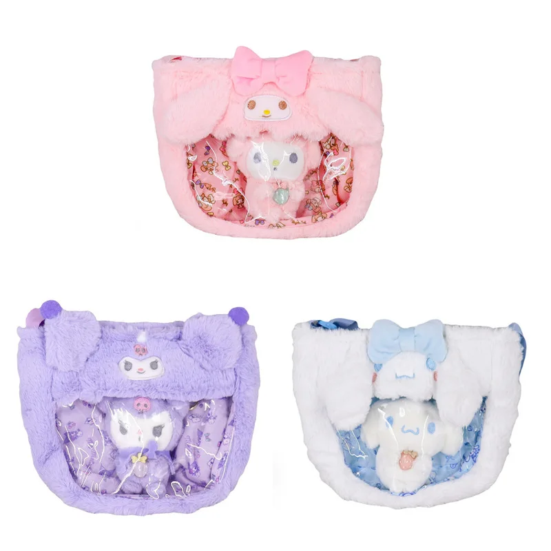 Sanrio nowy Kawaii prostokątny przezroczysty torba z pcv japoński Cinnamoroll Kuromi Melody pluszowy crossbody przezroczysta torba śliczny prezent