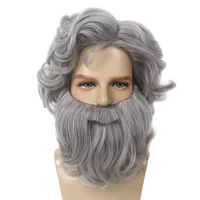 REEWES-Peluca rizada gris, conjunto de barba para disfraz de anciano, disfraz de Mr Santa Claus King, pelo sintético, Drama, fiesta de Navidad y Halloween
