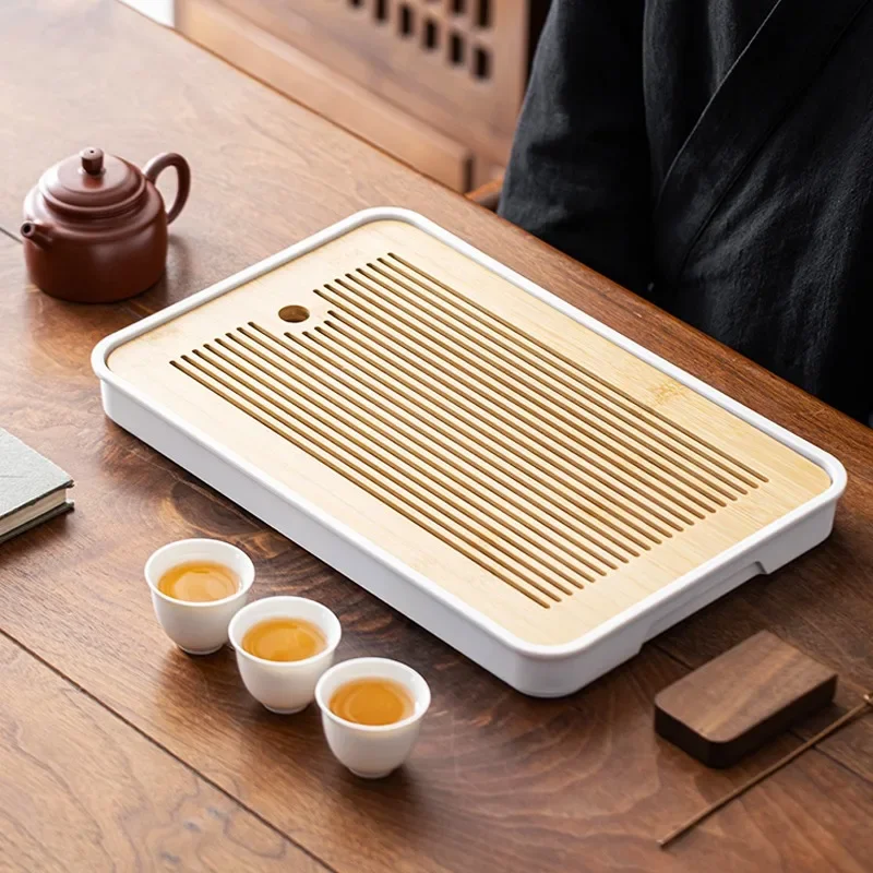 1PC Light Luxury Japanese Bamboo Tea Tray Small Tea Tray Simple Kung Fu Tea Set Drainage Water Storage Dry Wet Dual-use Tray