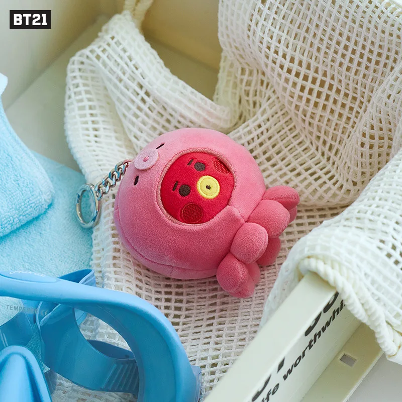 BT21 LINE FRIENDS Ocean Animal Series Keychain Pendant Cartoon Plush Toys Cute Plush Doll Mini Bag Accessories Girls Gift