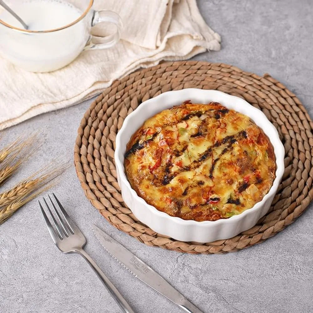 6pcs Kitchen Baking Container Ceramic Creme Brulee Ramekins Round White Souffle Dishes Shallow Pie Baking Tray Oven