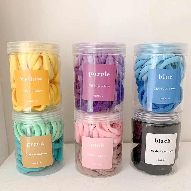 50pcs/lot Girl's Solid Color Stretch Elastic Hair Bands Simple Plain Rope Bands Protect The Hair Mix Color Hair Accessories