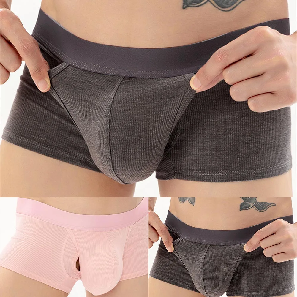 Breathable U Convex Scrotum Pouch Boxers Briefs Men Sexy Underwear Trunks Soft Boxershorts Male Convex Separation Panties