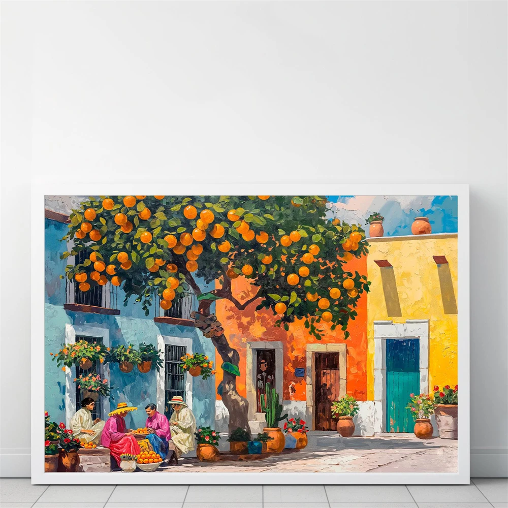 Póster de Arte Mexicano, Decoración de Pared, Impresión de Arte de Pueblo Mexicano Colorido, Obra de Arte de Guanajuato, Pintura en Lienzo de Arte Mexicano, Decoración del Hogar
