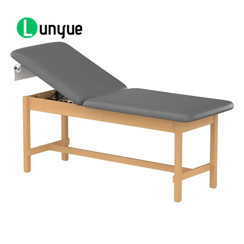 Custom Leather Wooden Manual Hospital Bed Hardwood Leg Support Frame for Medical Clinic Examination Table Treatment Bed 5