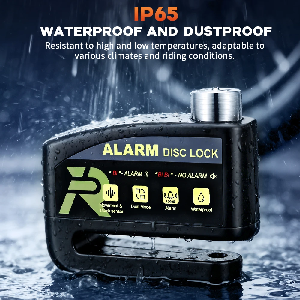 Waterproof Anti-theft Lock Aluminum Alloy Bicycle Disc Brake Lock Alarm with 2 Keys 130dB Motorcycle Bike Accessories view 3