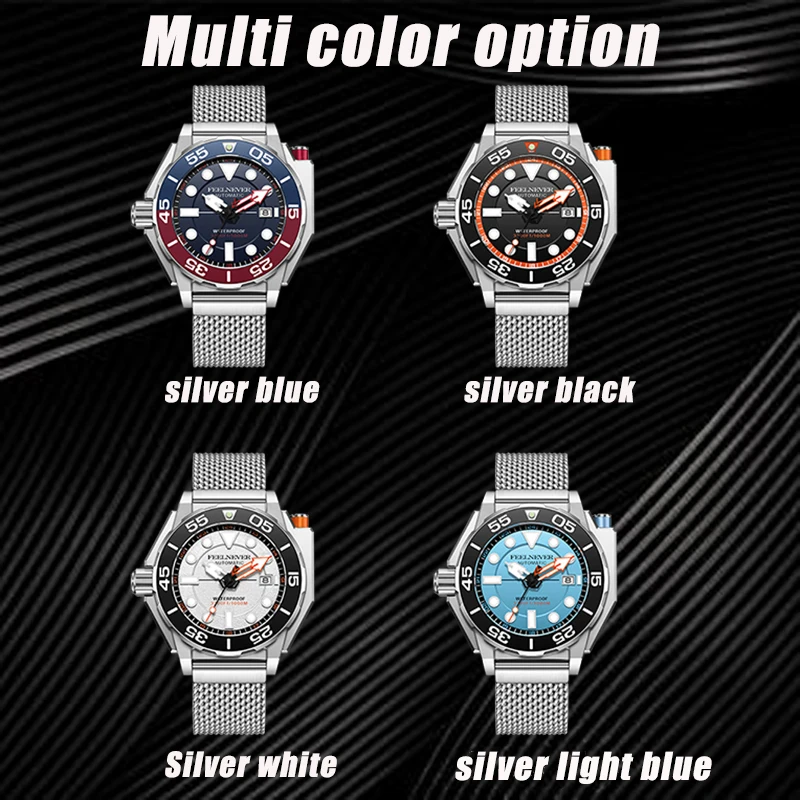 FEELNEVER Fashion men's watch automatic mechanical clock luminous large dial 1000M waterproof watches for men reloj hommes+BOX
