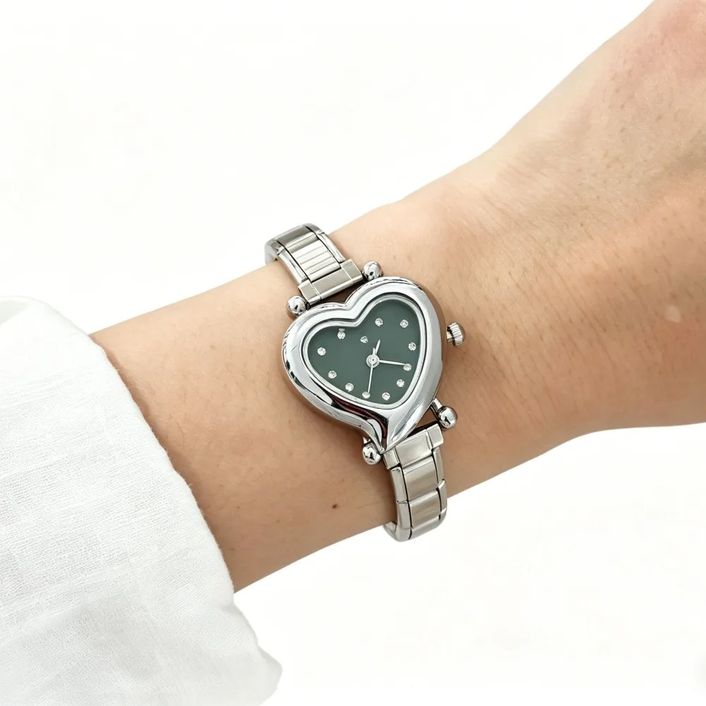 Stylish Stainless Steel Charm Watch Hypoallergenic Adjustable Watch Bracelet Heart Shape Bracelet Bangle Birthday Gifts