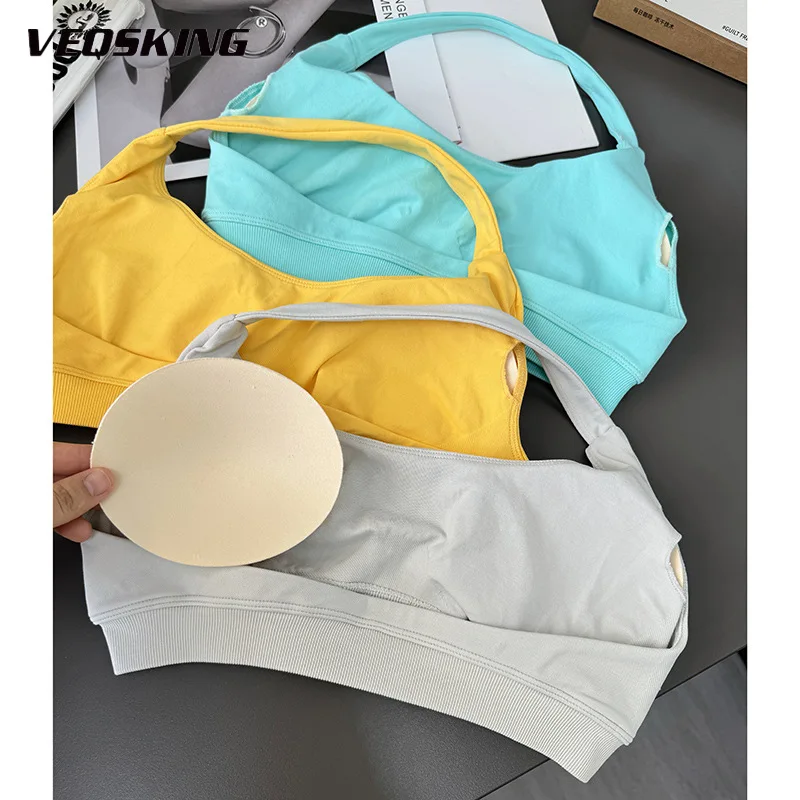 

Women's Matte Nylon Neck Hanging Beautiful Back Yoga Bra, Big Backless Cross Strap Sports Bra,Shockproof Fitness Yoga Sports Bra