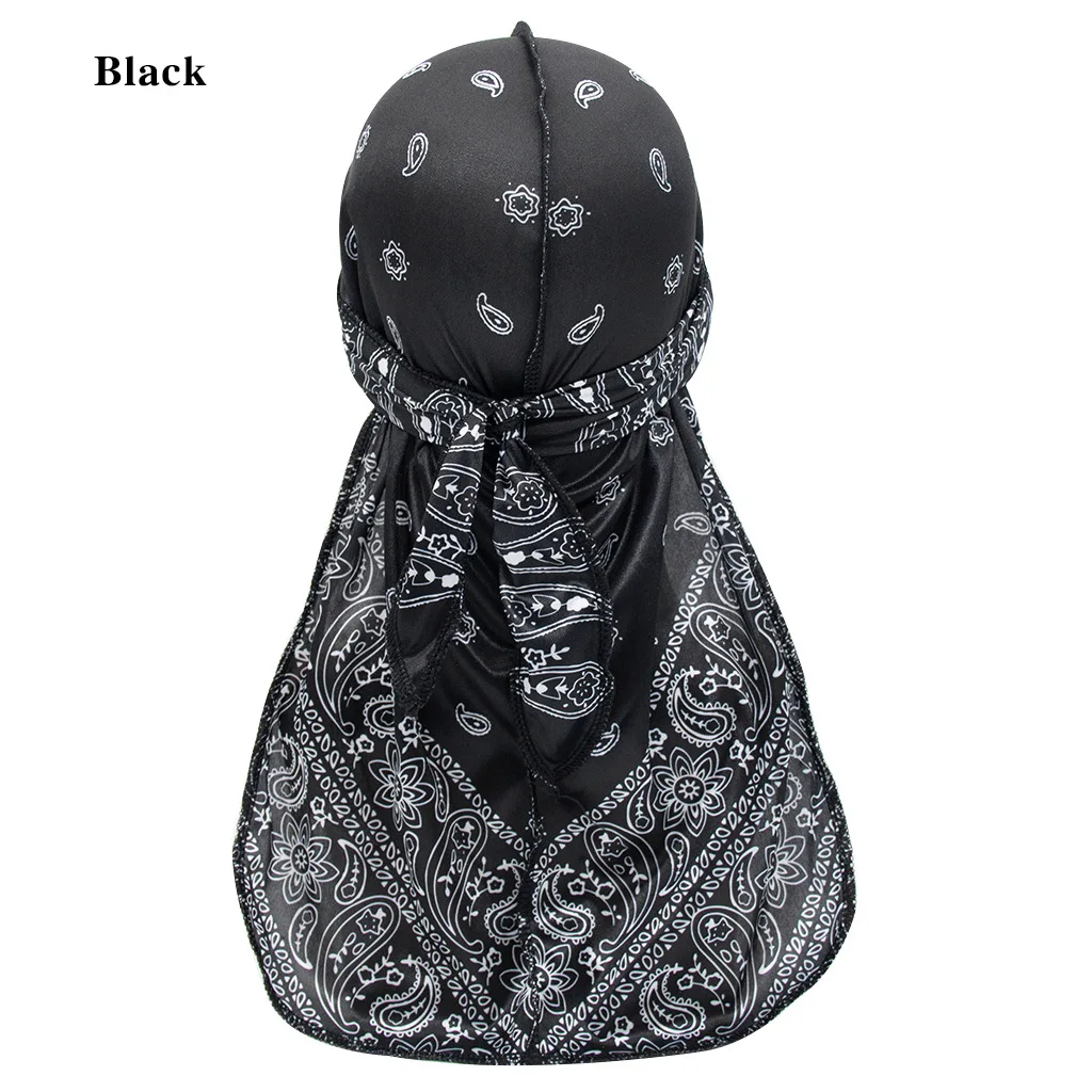 

Satin Men Silky Durag Insect Print Hip Hop Du Doo Rag Turban Streetwear Bandana Headwear Long Hat Tie Down Tail Hair Accessories