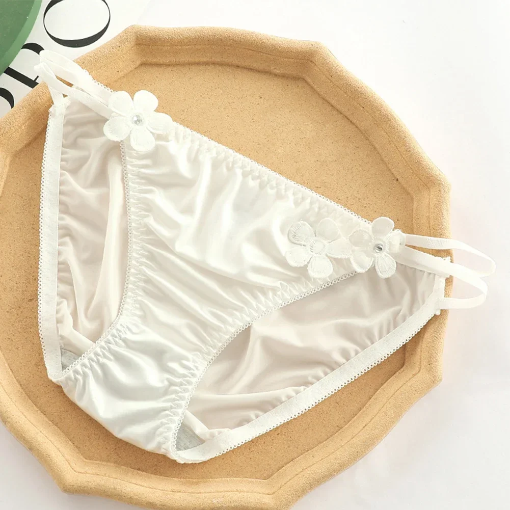 New Women Sexy Smooth Floral Satin Comfortable Low Rise Lingerie Panties Flower Panties Cotton Crotch Seamless Ladies Briefs