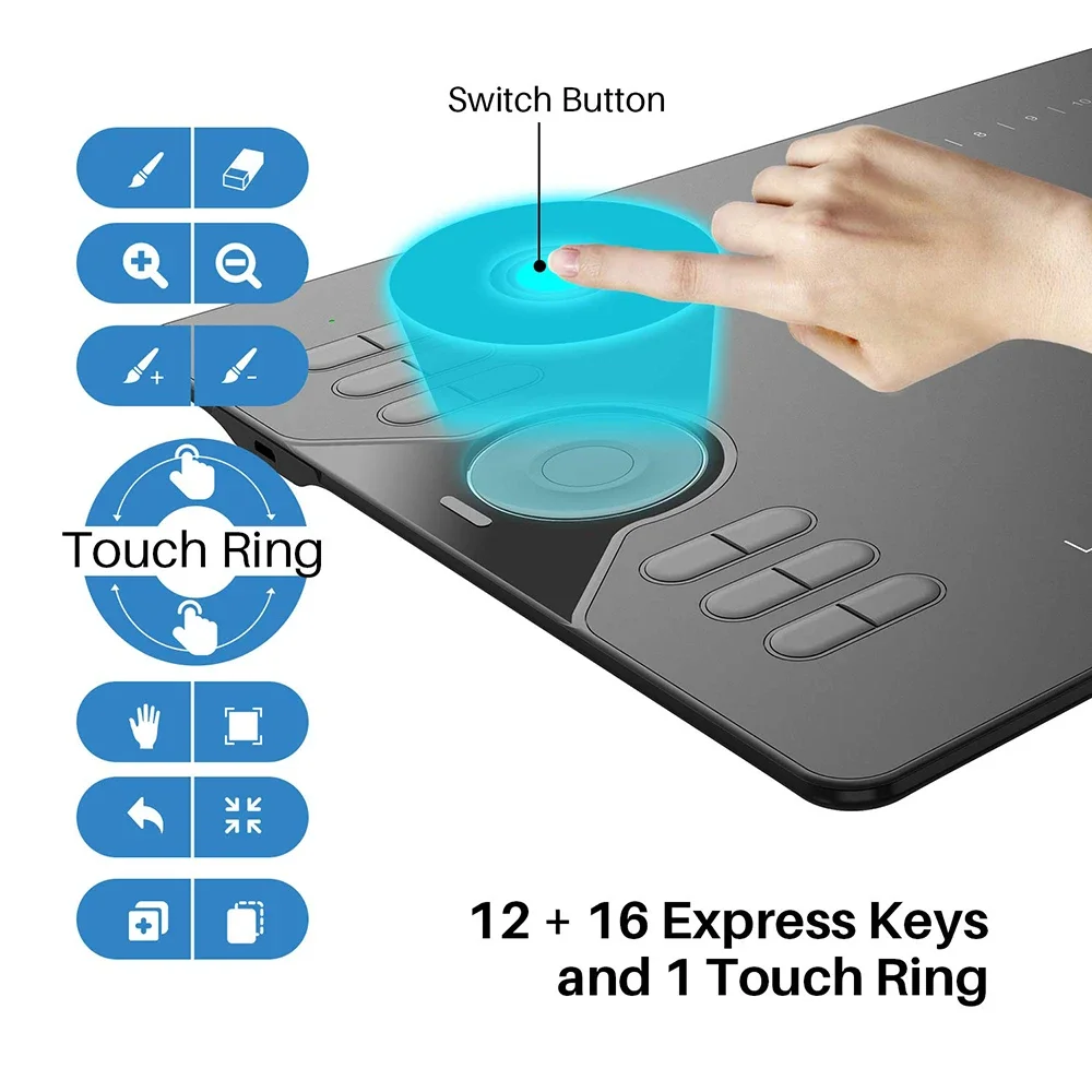 Z الأكثر شعبية القلم اللوحي HS610 حلقة اللمس مفاتيح صريحة وظيفة الميل خالية من البطارية قلم الرسم تصميم قلم رسم اللوحي #5