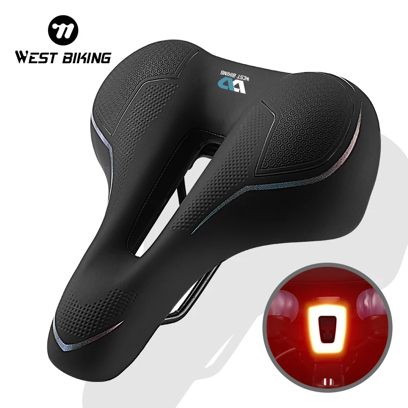 WEST BIKING Thicken Bicycle Saddle Comfortable Shockproof Cycling Seat Hollow Non-slip Soft Cushion Travel MTB Road Bike Saddle