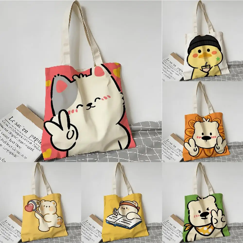Storage Bags Shopping Grocery Reusable School Girl Gift Tote Bag for Women Aesthetic Funny interesting polar bear illustrations