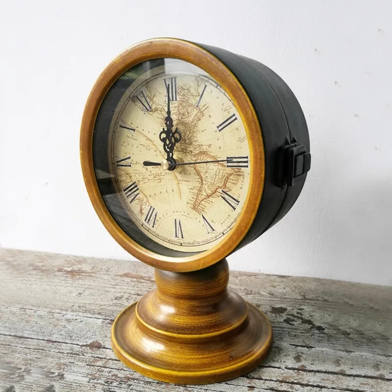 Vintage 6 Inch Metal  Silent Dual-Sided  Round Desk Table Clock Classic Desktop Clock Foe Living Room Home Decoration