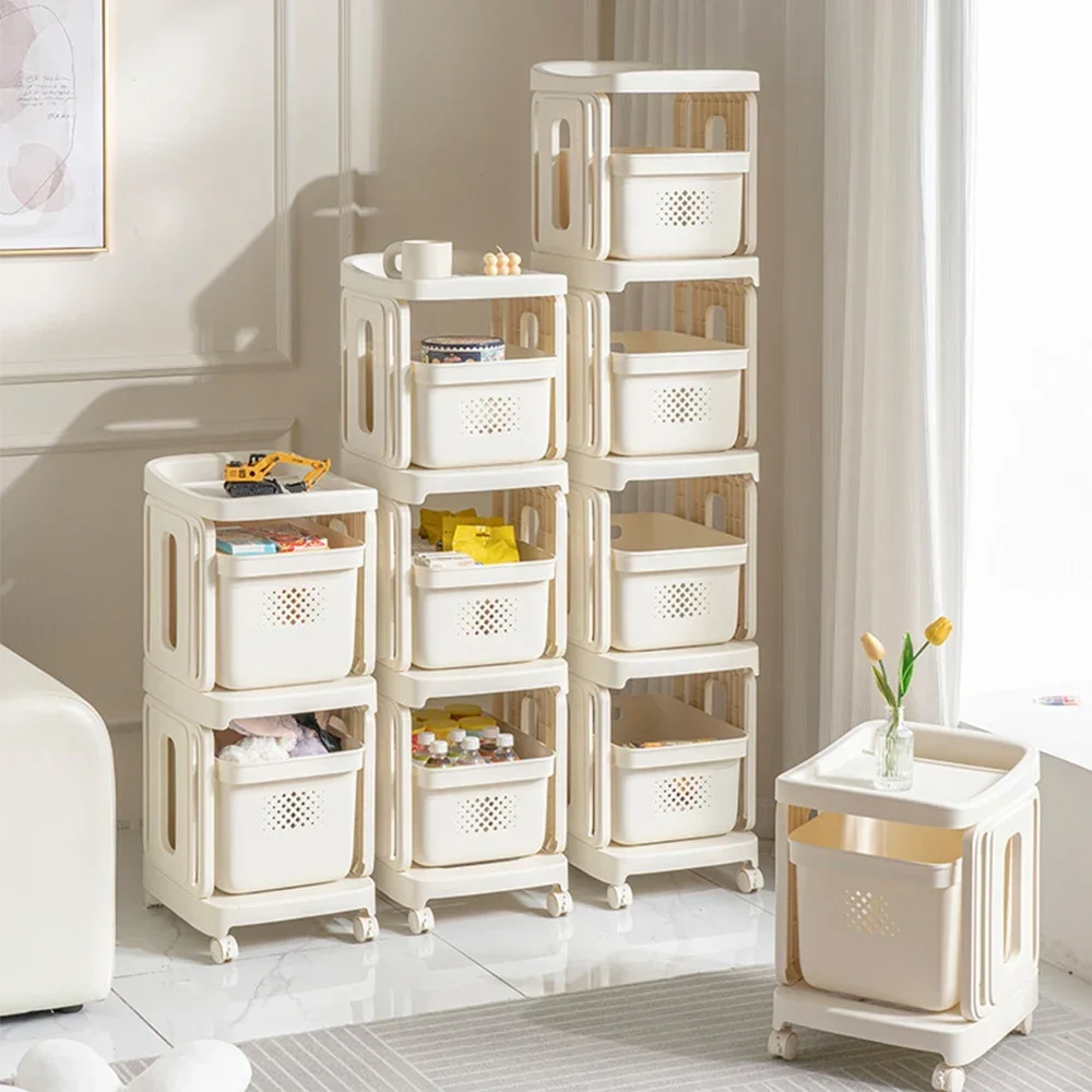 Mobile Rack Trolley Bookshelf Toy Storage Trolley Household Floor Drawer Type Snack Rack Kitchen Bathroom Capacity Storage Box