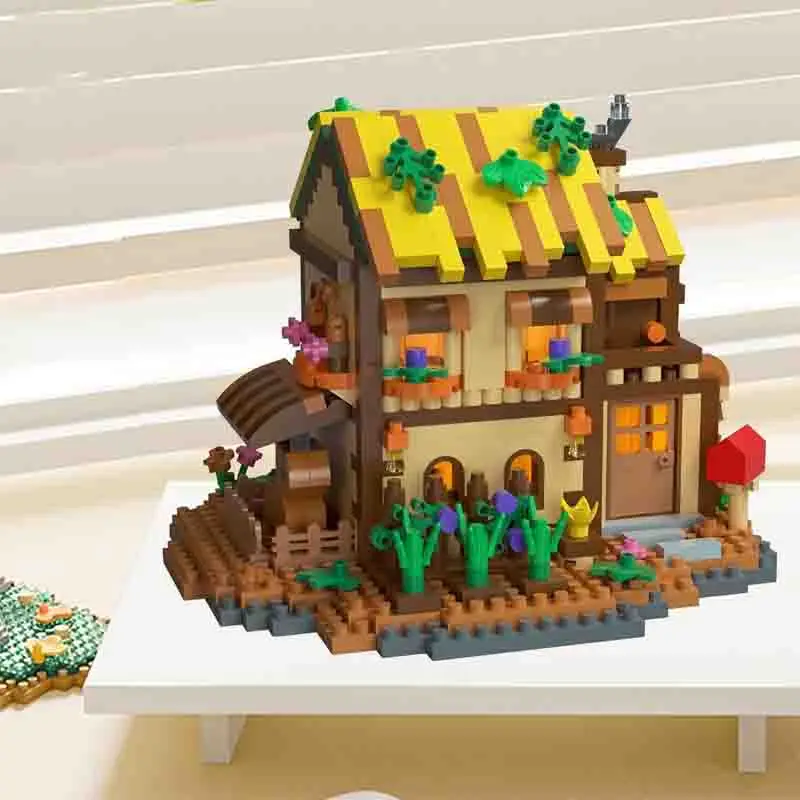 Kreative Street View Gebäude Modell Bausteine Wald Baum Haus Puzzle Windmühle Baum Haus Dekoration Spielzeug