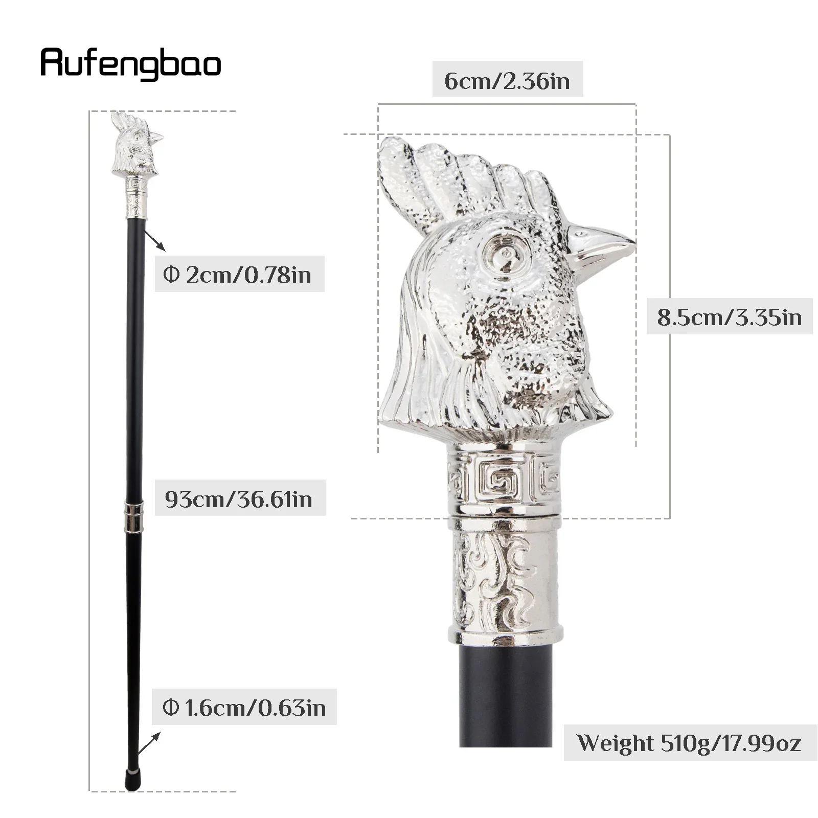 الأبيض الدجاج الديك رئيس الحيوان موضة عصا للمشي ديكور Cospaly خمر حفلة عصرية عصا للمشي Crosier 93 سنتيمتر