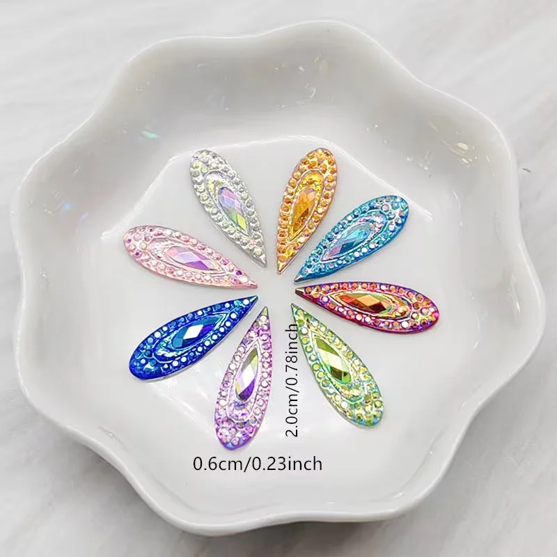 50 shiny AB flat bottom resin 6*20MM peacock tears, perfect for DIY jewelry making, cutting and sewing handicrafts
