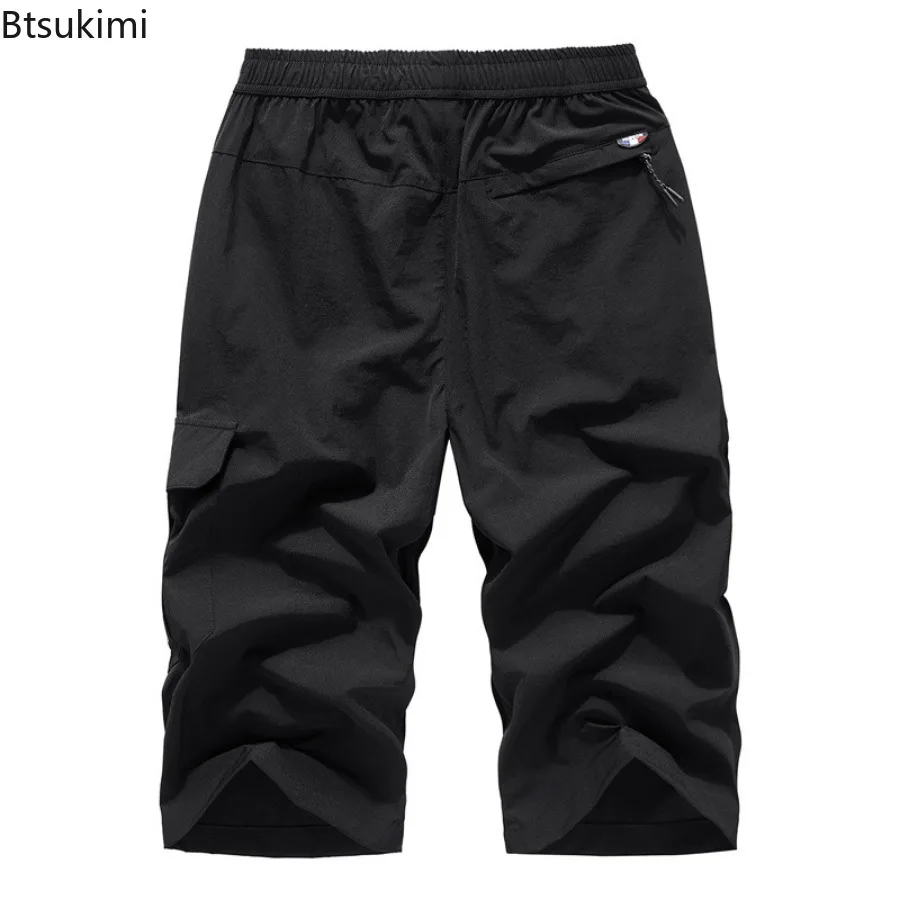 Summer Men\'s Outdoor Casual Shorts Elastic Waist Straight Leg Multi-pockets Cargo Pants Men Quick Drying Sport Shorts Oversized