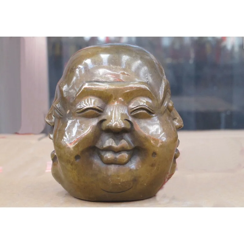 China folk Bronze Copper happy or angry sad or joyous 4 face buddha head St Joys and sorrows Four-sided figure sculpture