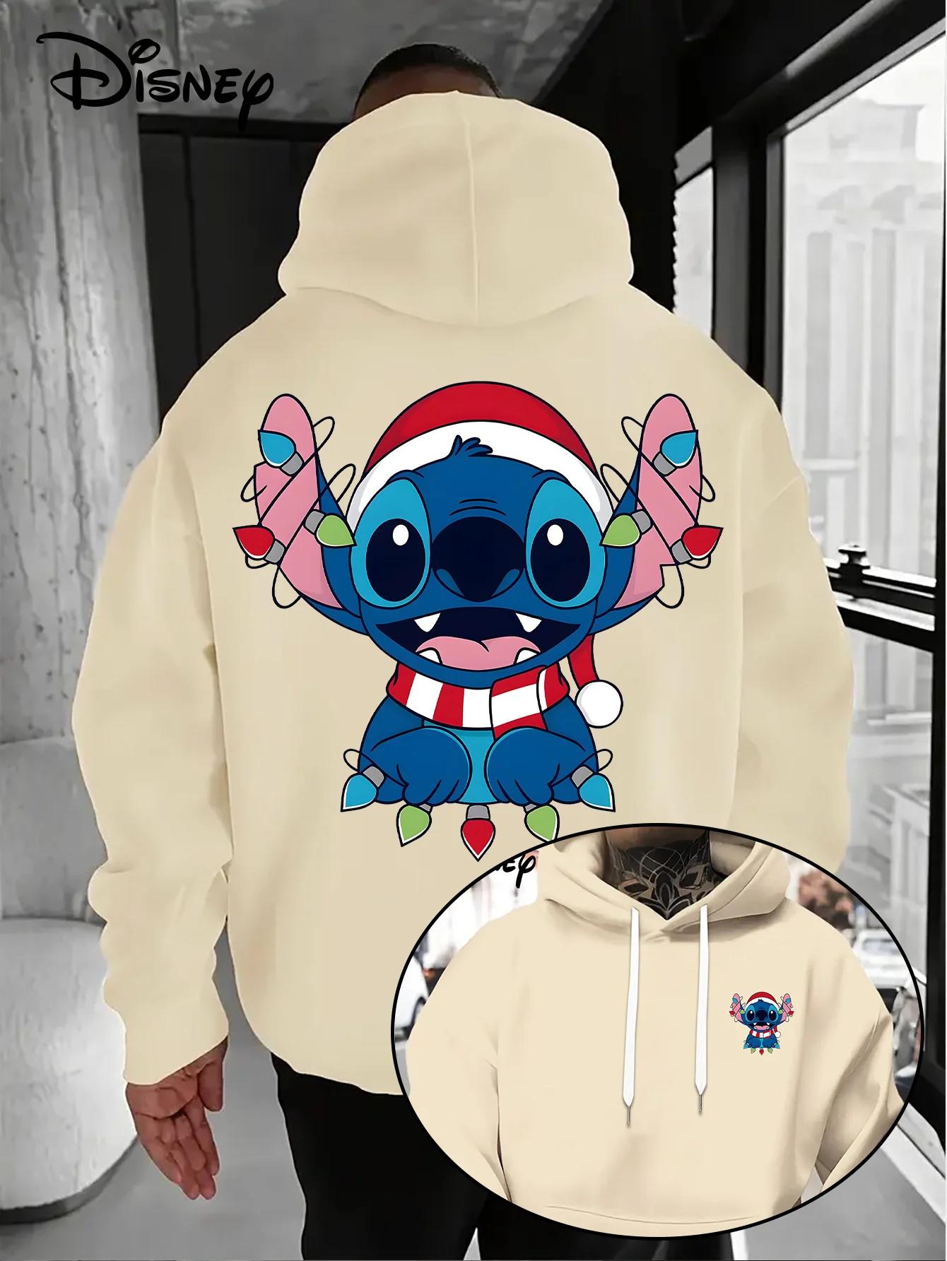 

Мужские рождественские толстовки с капюшоном Disney Stitch, модная уличная одежда большого размера, толстовки унисекс, осенне-зимние флисовые повседневные универсальные