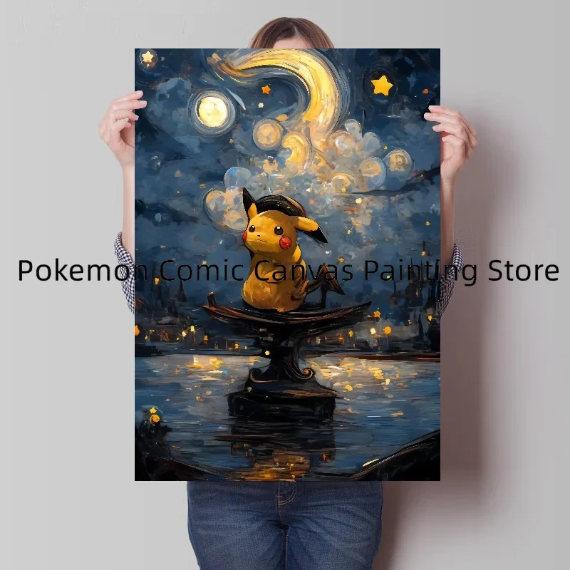 Japanese Anime Pokémon Pikachuvan Gogh Painting Manga Artwork Stickers and Posters Wall Stickers Home Room Decor Children's Gift