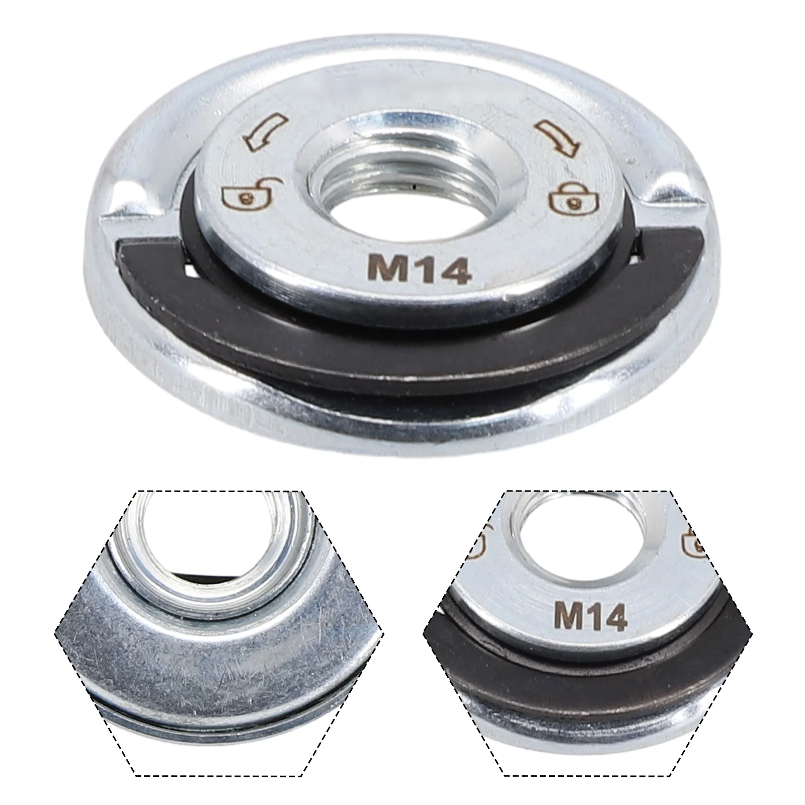 

=M14 Quick Release Self-Locking Grinder Pressing Plate Flange Nut Power Chuck Angle Grinder Spare Parts Power Tools Accessories