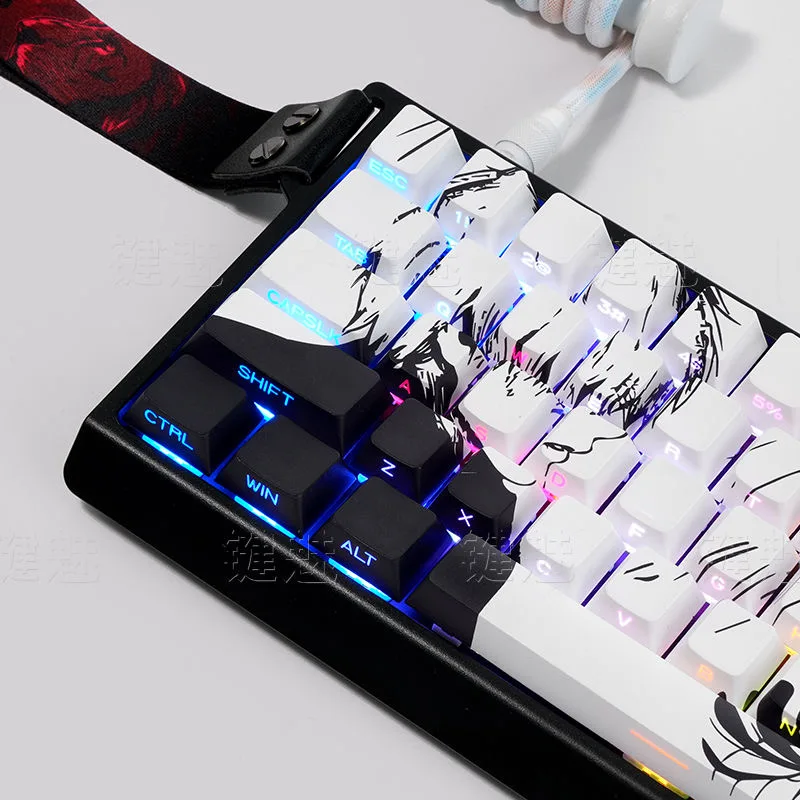 130 Key Kaneki Ken Theme Keycaps การ์ตูนอะนิเมะหมวก PBT โปรไฟล์เชอร์รี่ Custom Handmade Keycap สําหรับแป้นพิมพ์เครื่องกล