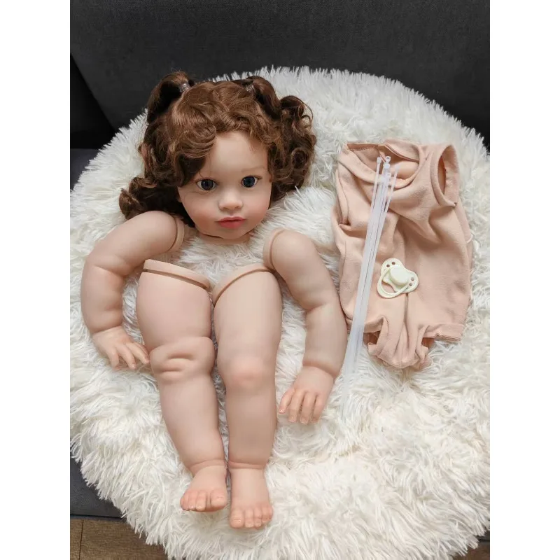 Kit de Muñeca Reborn sin Terminar de 26 Pulgadas, Pippa, Ojos Azules, Piezas Pintadas para Muñeca DIY con Cabello Rizado Injertado