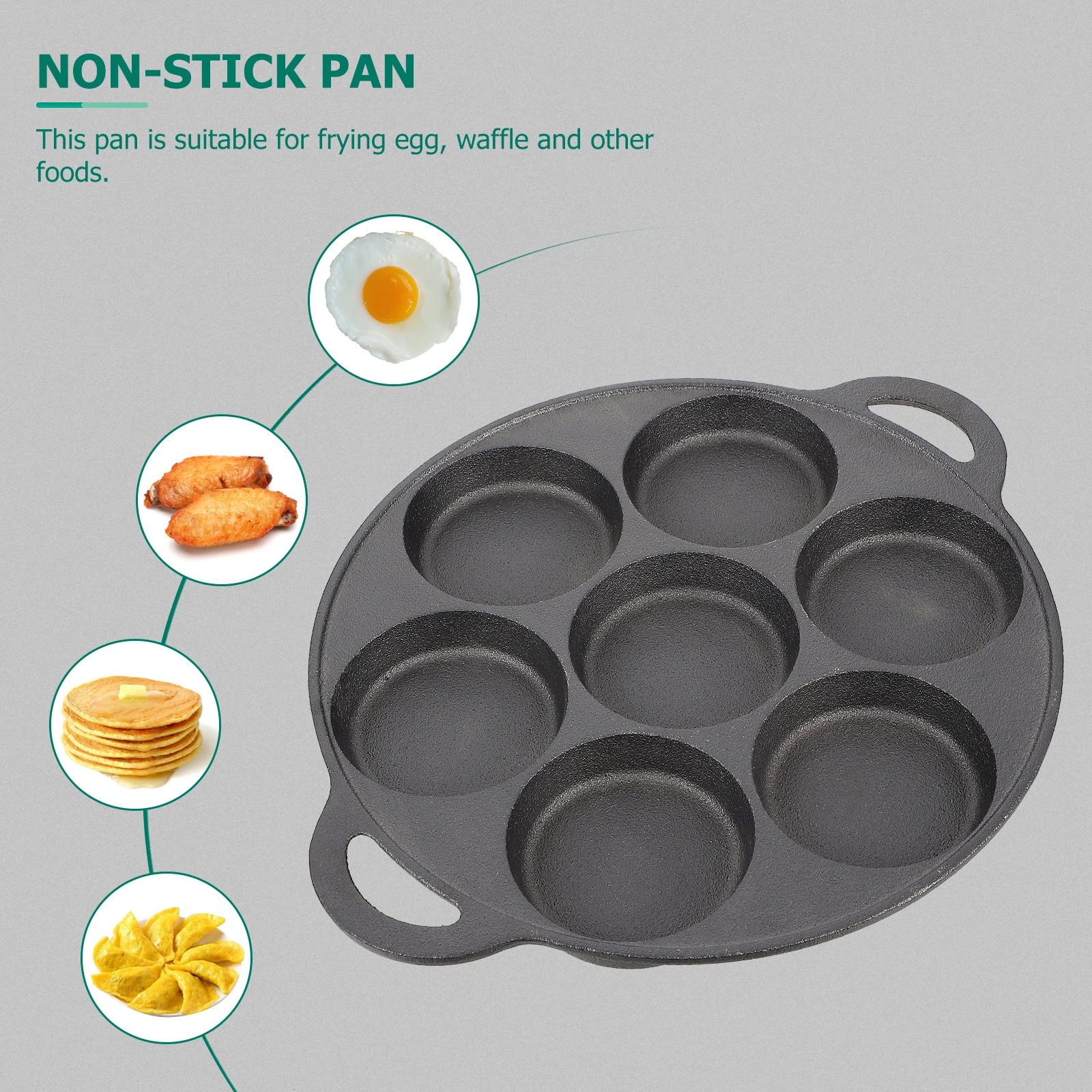 

1 шт., сковорода для яиц с семью отверстиями, антипригарная кастрюля для омлета, противоскользящая, эргономичная конструкция, теплоизоляционная утюг, сковорода