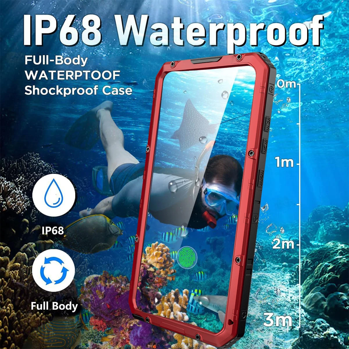 For Samsung S24 S23 Ultra S22 Plus IP68 Waterproof Heavy Duty Metal Phone Case Military Shockproof Cover Diving Swim Shell Stand