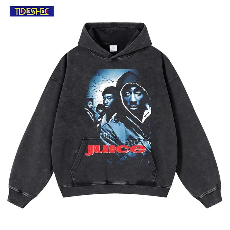 

2024 Hip Hop Hoodie Streetwear Vintage Male Portrait Print Oversize Gothic Hooded Casual Loose Washed Sweatshirt Harajuku Tops