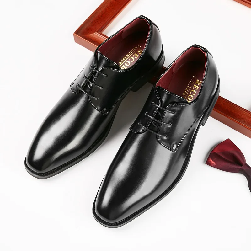 2024 New Simple Business Leather Men's Casual Dress Gentlemen's Lacing Up And Polishing Shoes  Professional Wear Sharp Men Flats