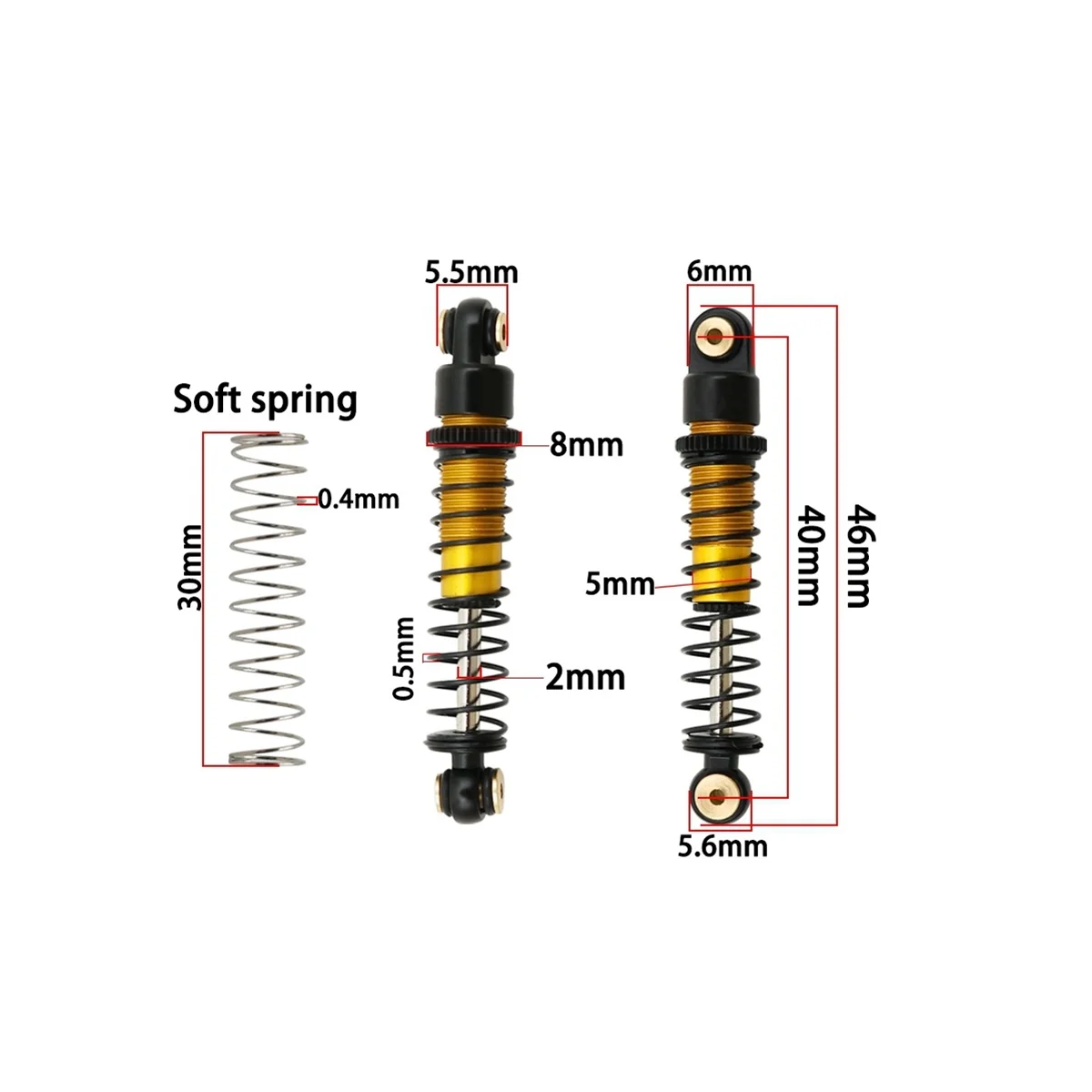 4Pcs 40mm Metal Shock Absorber Damper for Axial SCX24 C10 JLU Gladiator Bronco 1/24 RC Crawler Car Upgrade Parts, 2