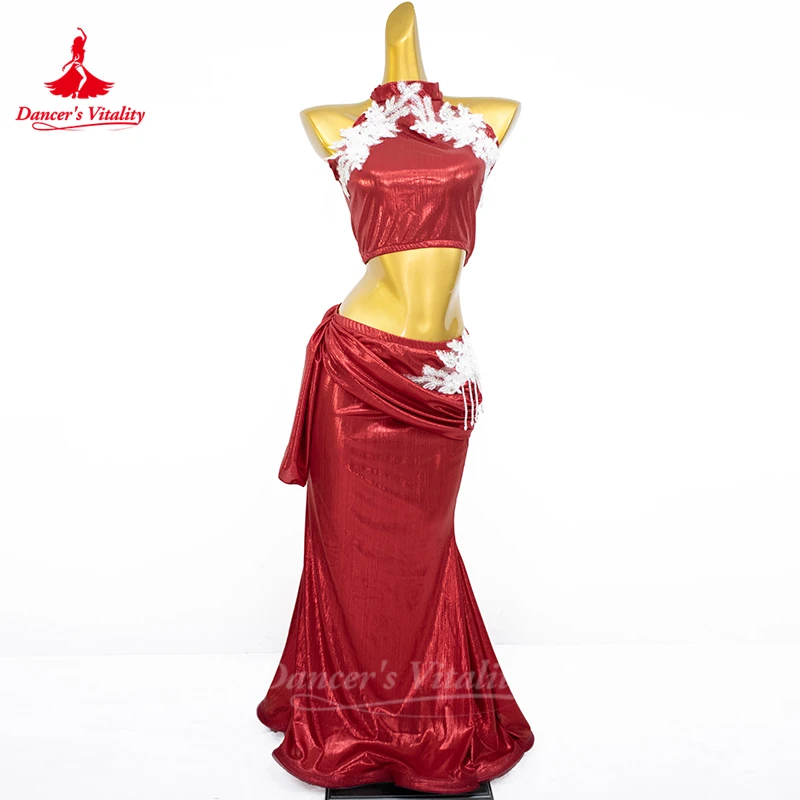 

Belly Dance Performance Set Customsized Sleeveless Flowers Top+Sexy Fishtail Long Skirt 2pcs Adult Child Belly Dancing Costume