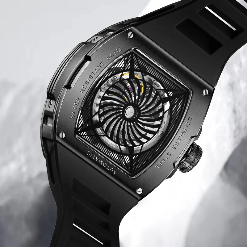 New FeelNever Outdoor Casual Mechanical Man Watch Square Fashion Military Silicone Waterproof Luminous Watches Male Reloj Hombre view 5