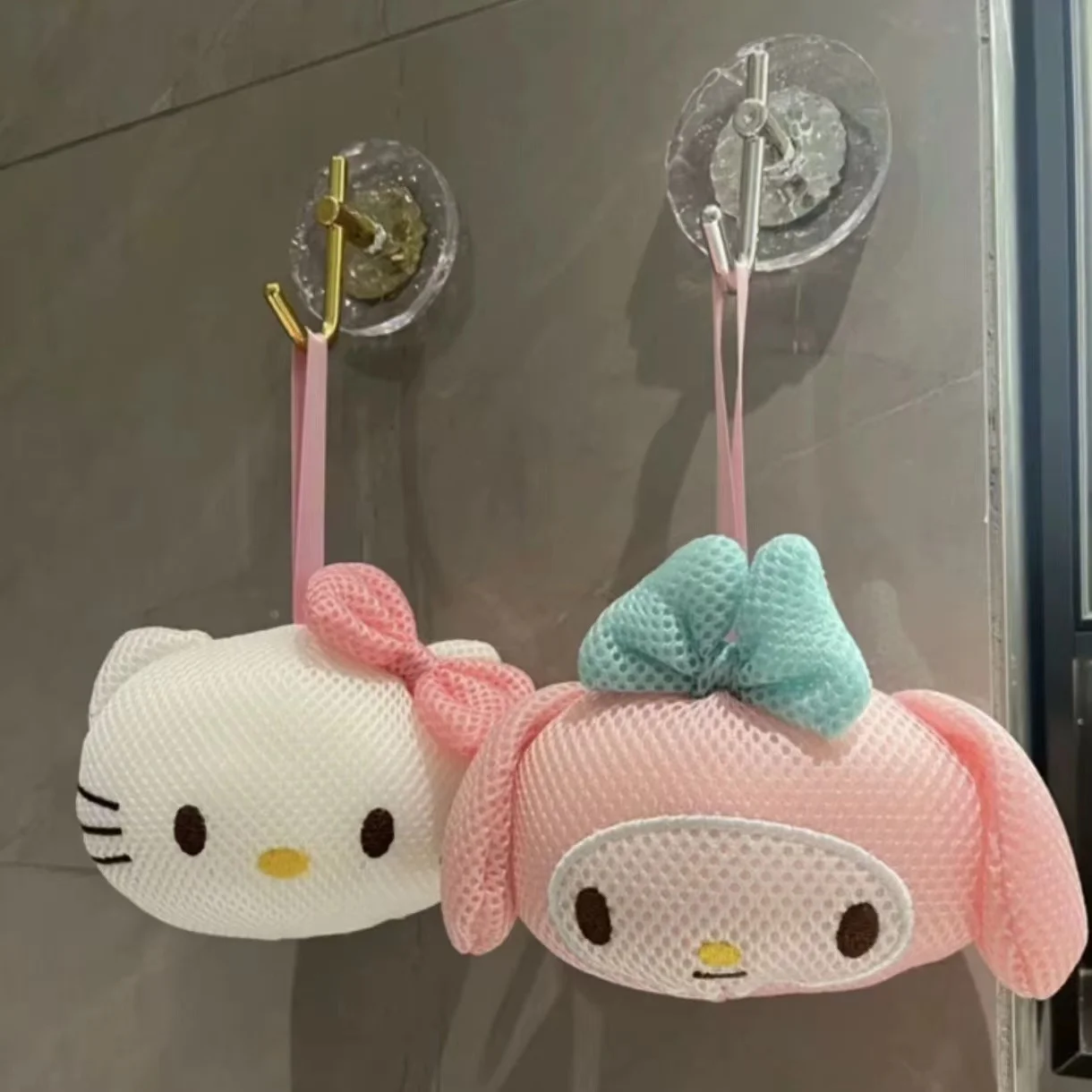 Esponjas de baño Kawaii de Hello Kitty, accesorios de baño de limpieza de muñeca esférica, Loofahs Sanrio, Anime My Melody, moda Linda