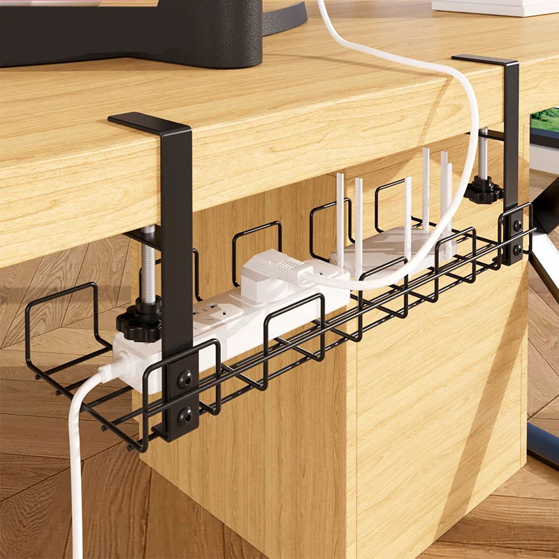 

Under Desk Cable Organizer No Drill Metal Wire Tray Space Saving for Home Office/Kitchen Wire Organizer No Punching（2 pack））