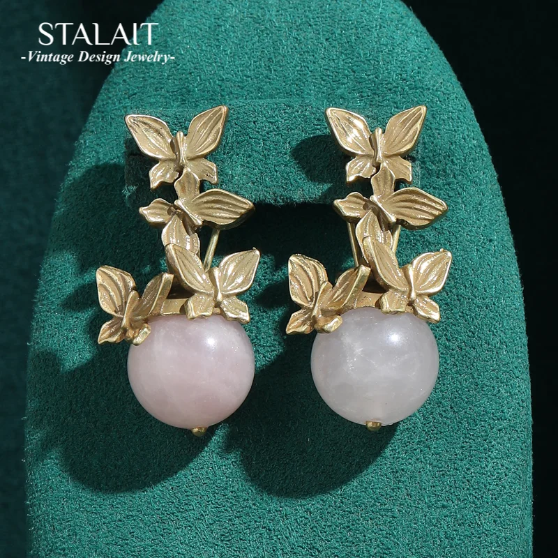 

Vintage Antique Gold Color Butterfly Stud Earrings Orchid Pink Stone Luxury Quality Jewelry Accessories For Women 2025 New